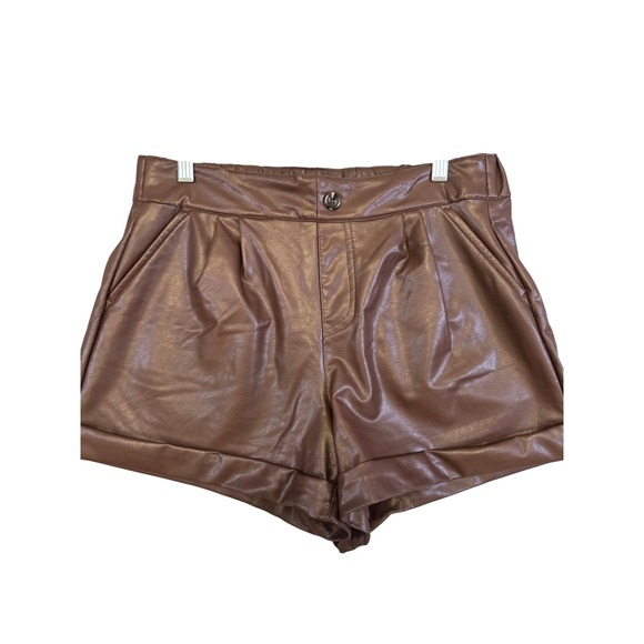 Sincerely Jules Pants - Sincerely Jules Womens L Brown Faux Leather Pleated Shorts High Rise Fall